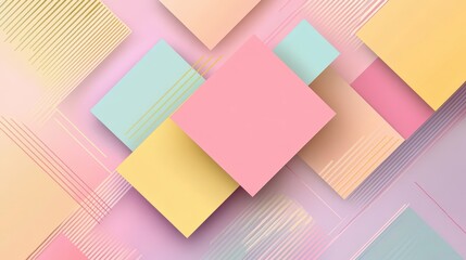 Poster - Geometric Harmony - Minimal Abstract Design with Colorful Squares and Lines on Lavender Background for Wallpaper, Banner, Card