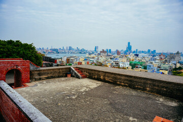 Kaohsiung, Taiwan, Republic of China, 01 25 2024: The landscape of Kaosiung port harbor, downtown, shiziwan (siziwan, xiziwan), and shoushan mountain  seen from Qijin lighthouse