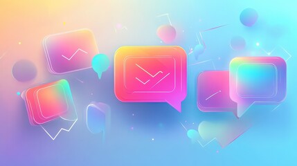 Poster - Sparkling Neon Thought Bubbles and Speech Boxes on Pastel Background