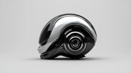 Futuristic Helmet: A sleek, black and silver helmet with a futuristic design. The helmet's smooth curves and intricate details create a sense of mystery and intrigue.