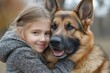 © SY - Young girl hugs her German Shepherd. Perfect for pet owners, animal lovers, and dog breeds.