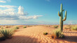 © Thiago - Single saguaro cactus is standing on a sand dune in a vast desert landscape. Sand Dunes. Illustration