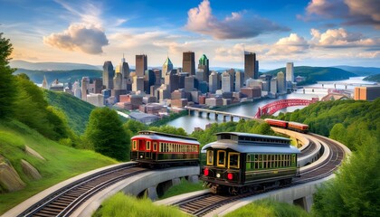 Wall Mural - Panoramic views of Pittsburgh from the Duquesne Incline ascending Mount Washington in stunning 4K UltraHD