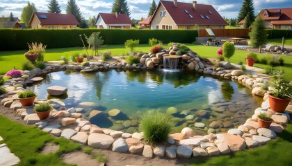 Wall Mural - Garden pond construction project