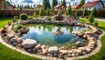 Wall Mural - Garden pond construction project