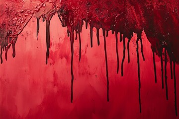 Poster - Artistic representation of red and black paint dripping on a textured surface in a creative display of color and contrast. Generative AI