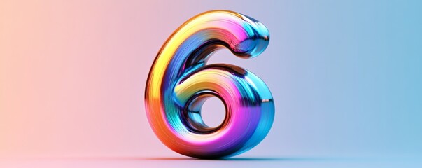 Wall Mural - Colorful chrome number six on gradient background