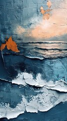 Sticker - Abstract Seascape Painting: Blue Ocean Waves and Sunset Horizon