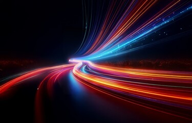 Aufkleber - abstract background of vibrant, colorful light streaks on a dark background.