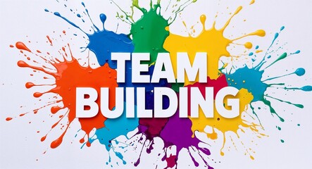 Wall Mural - team building word lettering on colorful paint watercolor splash on plain white background