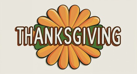 Wall Mural - thanksgiving word lettering in retro pop art style design on plain white background