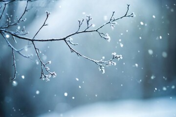 Sticker - A Single Branch Covered in Snow, Falling Snow in the Background