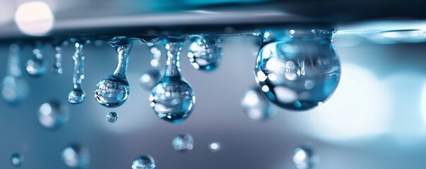 Aufkleber - Close-up of water droplets on a surface, macro photography. Nature and purity concept