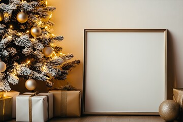Poster - A frame with a white artwork is placed on the floor : Generative AI