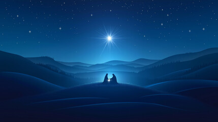 starry night in bethlehem, birth of jesus christ in humble barn shines like light in dark, creating 