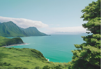 lake, landscape, water, mountain, sky, sea, nature, summer, beach, view, travel, mountains, new zealand, clouds, coast, ocean, bay, blue, cloud, mediterranean, europe, green, hill, park, grass