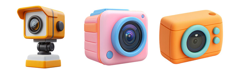 Wall Mural - colorful cartoon cameras in fun designs isolated on transparent background