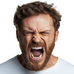 Poster - A man with a beard and a red face is yelling