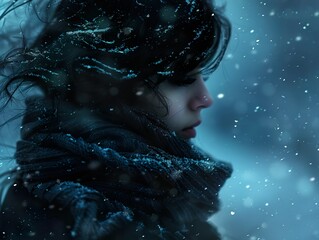 Canvas Print - Woman in Winter Snowfall - Portrait Photography