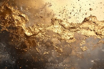 Poster - Golden abstract art with splashes and textures creating a rich visual experience on a dark background. Generative AI
