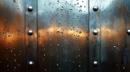 Wall Mural - Abstract Rain Drops on Metal Surface with Blurry Background