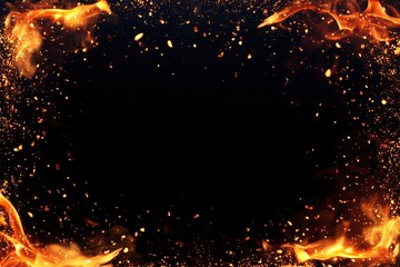 Wall Mural - fire embers particles over black background. fire sparks background. abstract dark glitter fire part