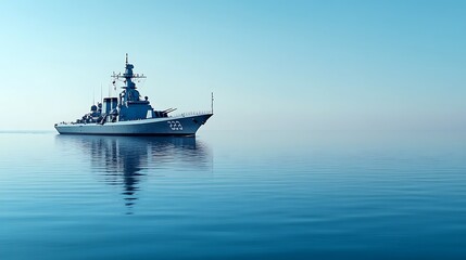 Wall Mural - A Warship Sailing on a Calm Sea