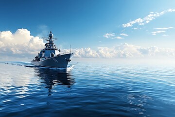 Wall Mural - Military Warship Sails on a Clear Blue Sea