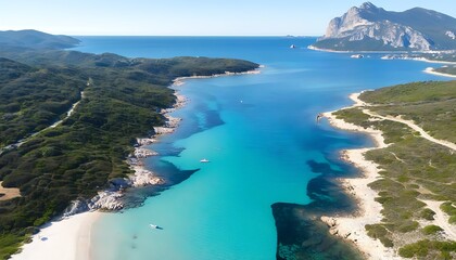 Wall Mural - Stunning view of Foxi Manna Beach in Sardegna, Italy with drone footage