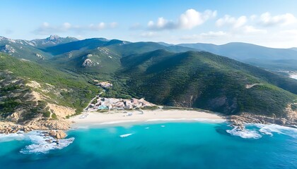 Wall Mural - Stunning view of Foxi Manna Beach in Sardegna, Italy with drone footage