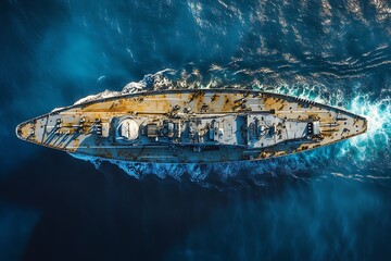 Wall Mural - Battleship Sailing on the Blue Ocean