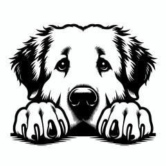 Wall Mural - Sad looking kuvasz dog peeking with front paws vector silhouette illustration