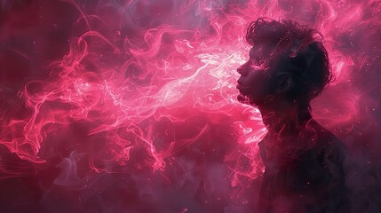 Poster - Abstract Digital Art: Pink Smoke Silhouette