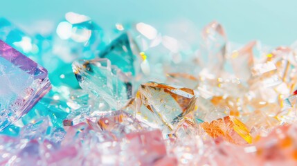 Poster - Vivid crystal shards glimmer in various colors, creating a striking contrast with the tranquil blue background