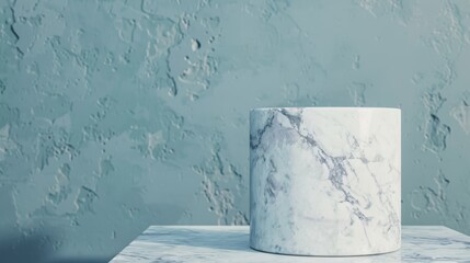 Poster - The marble pedestal stands empty, highlighting its sleek lines and the subtle veining against a muted grey backdrop