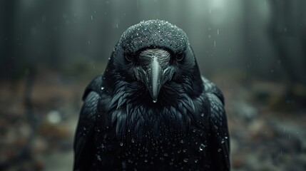 Poster - Raven in the Rain: A Close-Up Portrait