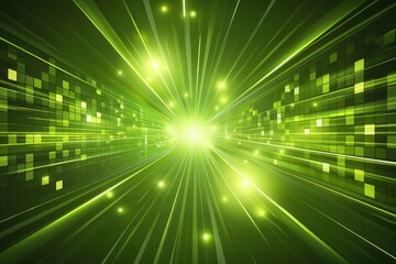 Fototapete - Dynamic green light burst with glowing particles, creating a vibrant and energetic abstract background for design projects.