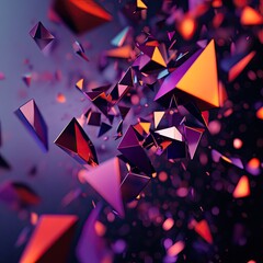 Poster - Dynamic and vibrant abstract composition of floating geometric shapes in shades of purple and orange, creating an energetic atmosphere.