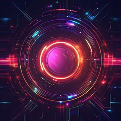 Fototapete - Futuristic abstract background with vibrant neon colors and circular patterns, ideal for technology and digital themes.