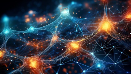 Poster - Abstract digital illustration of interconnected nodes and glowing particles, symbolizing networks and data flow in a cosmic atmosphere.