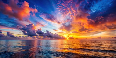 Wall Mural - Colorful romantic sky at sunset with clouds rolling over the sea, sunset, amazing sky, colorful clouds, romantic, background