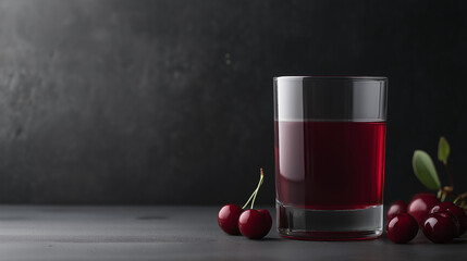 Wall Mural - a sleek and modern arrangement of freshly poured tart cherry juice in a stylish glass, showcasing its rich, deep red color