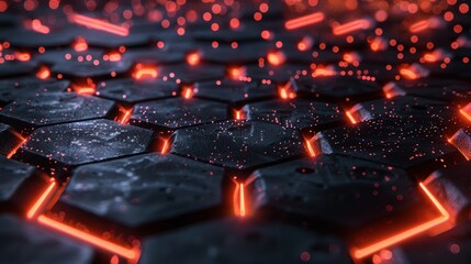 Poster - Black hexagonal grid with red glow