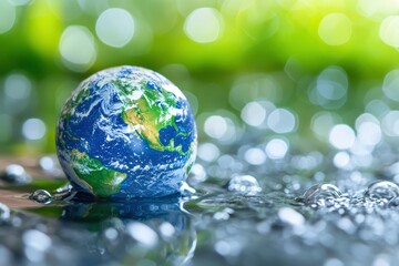 Sticker - Globe on water with green bokeh