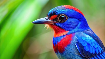 Close-up of a vibrant blue bird with a red crest, blue, bird, wildlife, animal, colorful, vibrant, feathers, nature