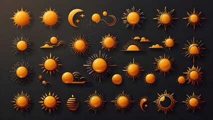 Set sun icons - stock vector Generative AI

