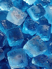 Poster - Closeup of blue ice cubes