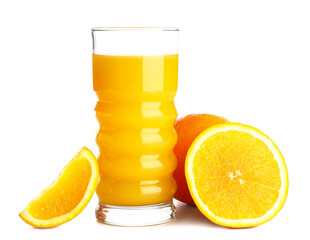 Sticker - Glass of fresh orange juice on white background