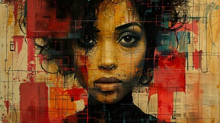 Poster - Abstract Portrait of a Woman with Geometric Patterns