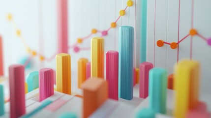 Aufkleber - Colorful 3D Bar Chart and Line Graph Visualization